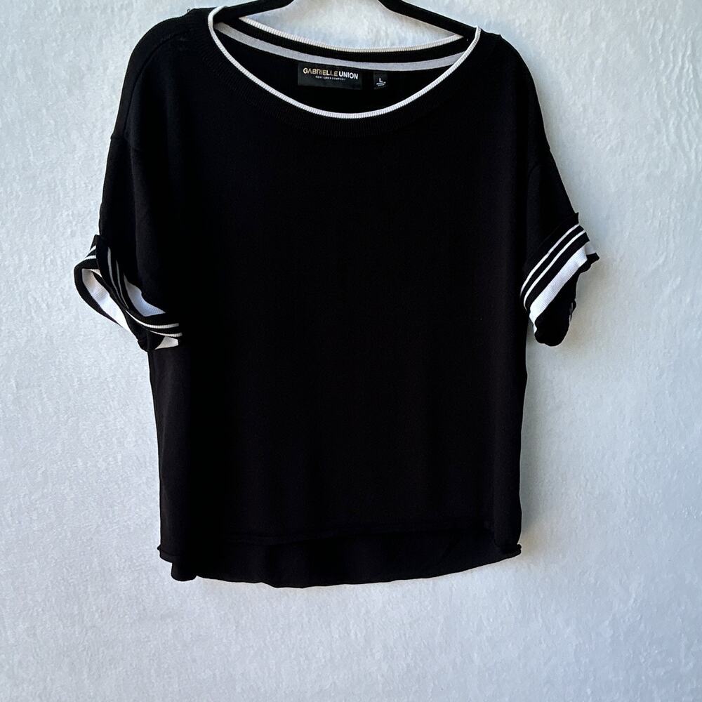 Gabrielle Union Black Knit Pullover Sweater Crew Neck Short Sleeve L